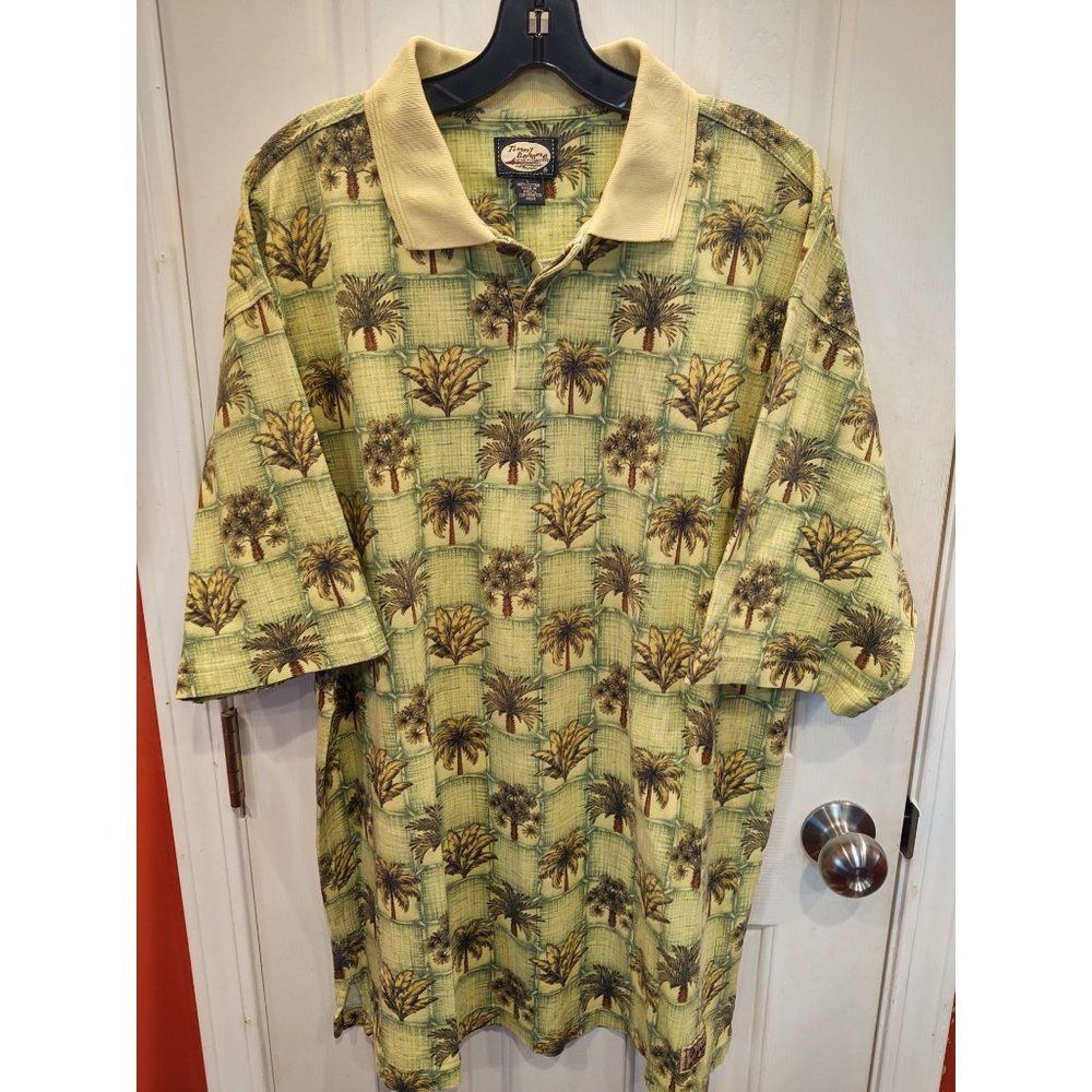 Tommy Bahama Mens Polo Shirt Green Hawaiian Palm Trees Aloha Cotton Relax